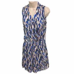 White House Black Market Sleeveless Geometric Wrap A Line Flowy Dress Size 6